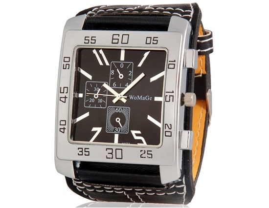 Relógio análogo de moda para homens com alça de couro de faux (preto) Imagem 1